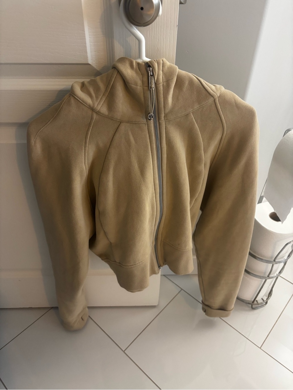 lululemon athletica Cropped Bomber Jacket in Tan